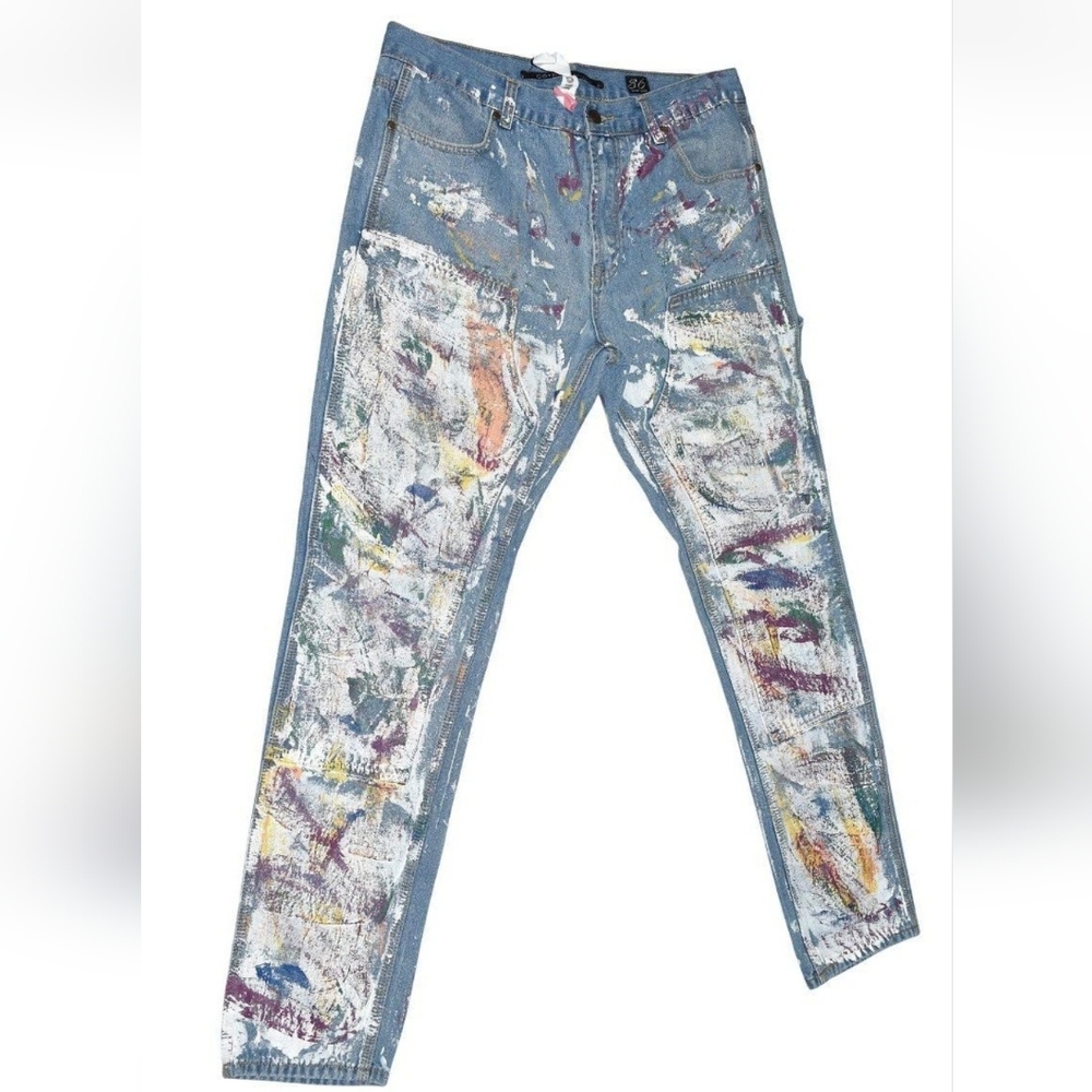 Cote de Nuits Jeans Couture Size 36 Straight Leg Red Blue Artsy Rare Unique EUC